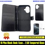 For iPhone 16 Plus Book Case Top Quality + 2.5D Tempered Glass Protector